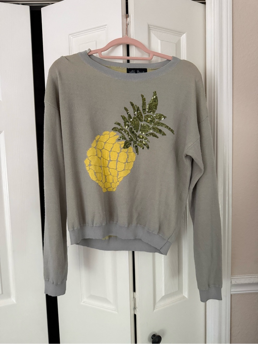 Wilde Heart Pineapple Sequin Graphic Crewneck Sweater - Size M
